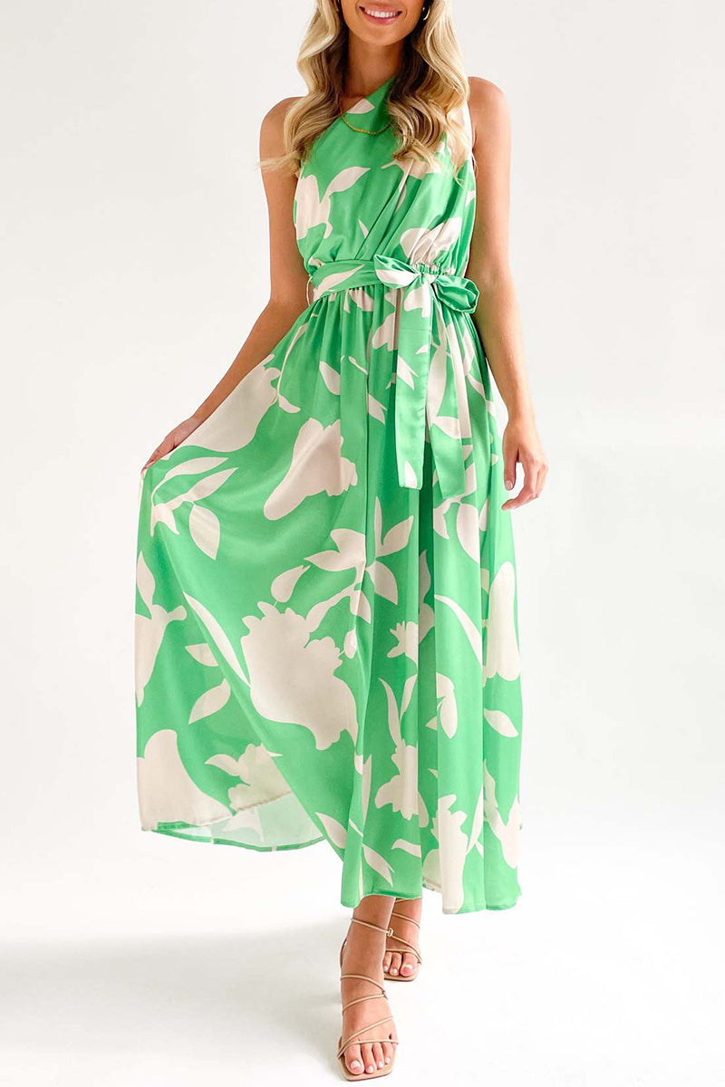 Kaynafashions - Street College Geometric Printing Oblique Collar Sleeveless Dress Dresses