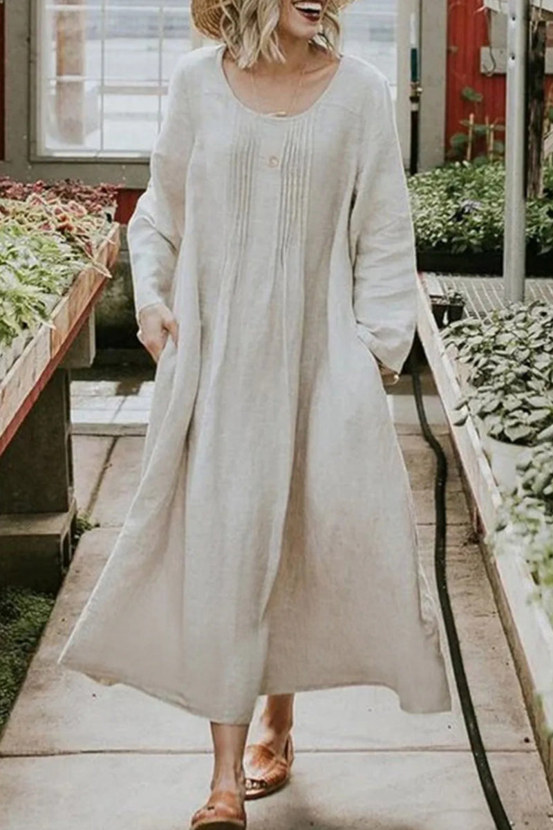 Kaynafashions - College Solid Pocket O Neck A Line Dresses(5 Colors)