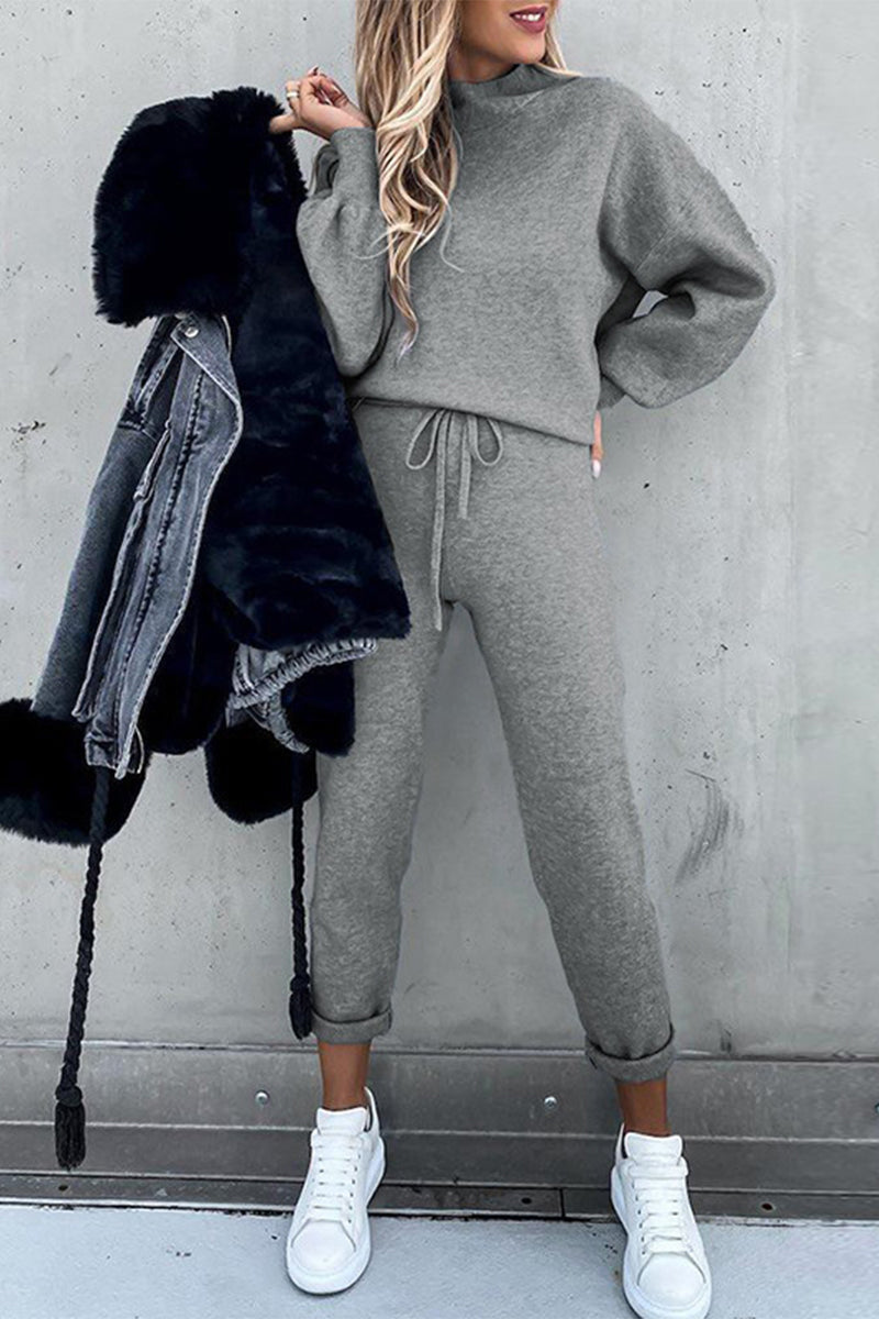 Kaynafashions - Casual Simplicity Solid Patchwork Half A Turtleneck Long Sleeve Two Pieces