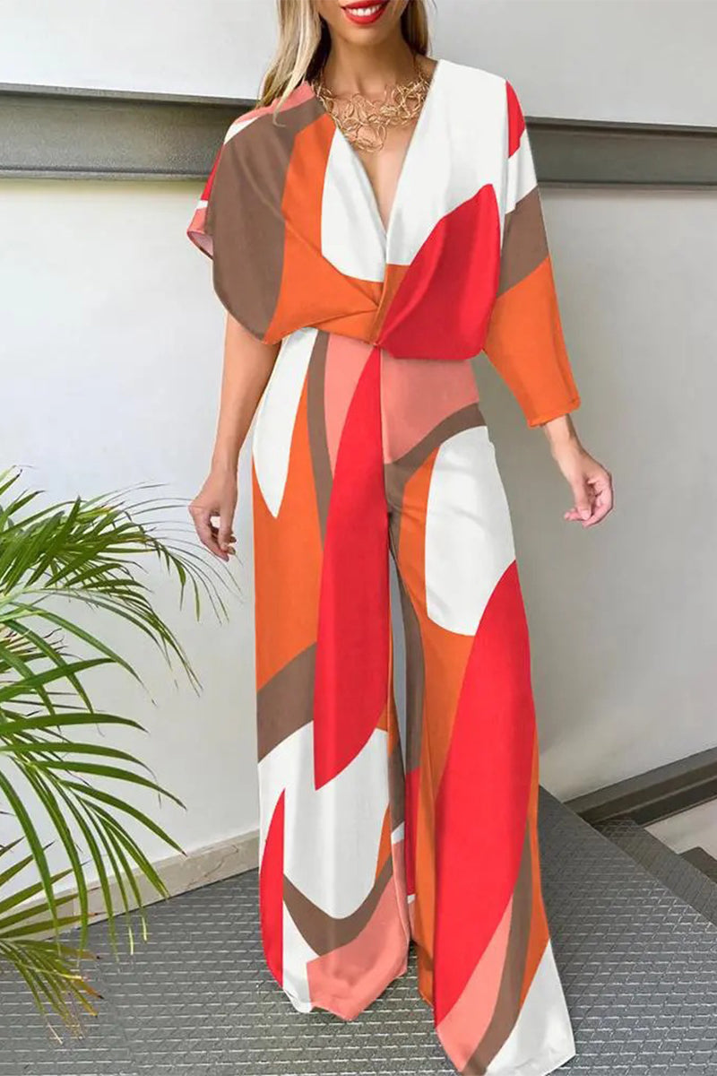 Kaynafashions - Work British Style Solid Frenulum Asymmetrical V Neck Straight Jumpsuits(6 Colors)