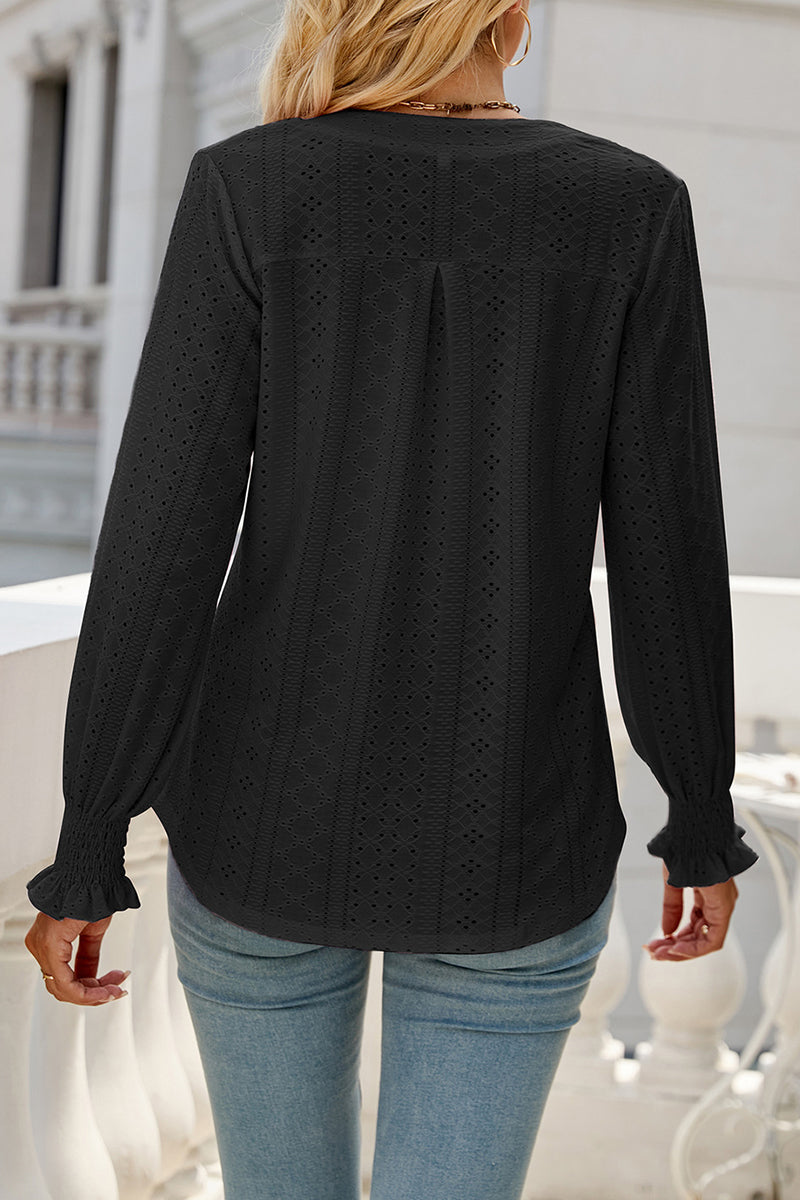 Kaynafashions - Casual Solid Hollowed Out Stringy Selvedge V Neck Tops