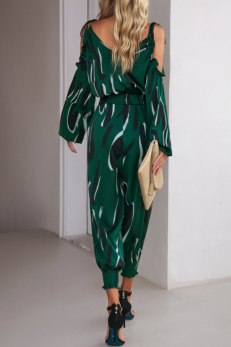 Kaynafashions - Elegant Striped Dot Patchwork V Neck Jumpsuits