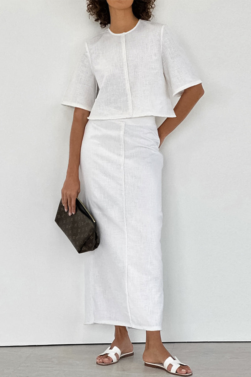 Kaynafashions - Elegant Simplicity Solid Tassel O Neck Short Sleeve Two Pieces