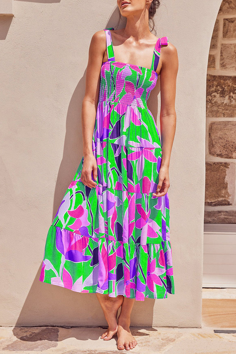 Kaynafashions - Fashion Street Dot Patchwork Spaghetti Strap Printed Dresses(22 Colors)