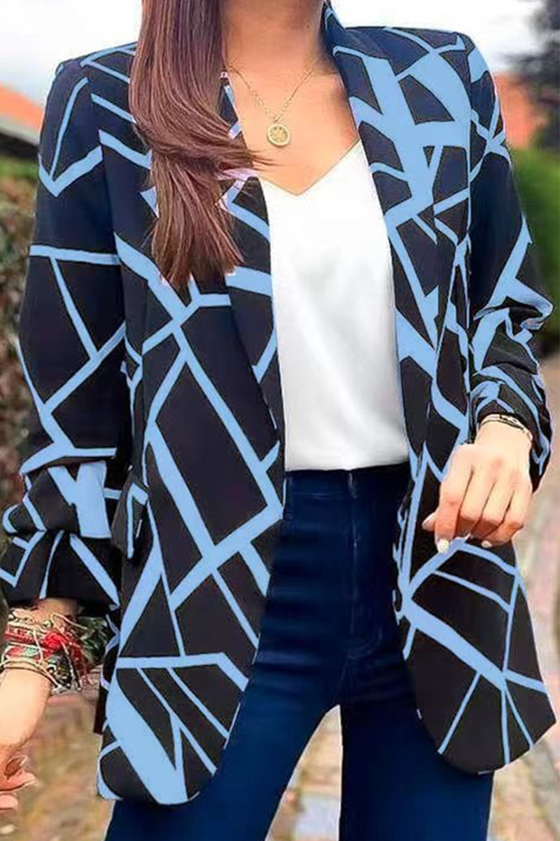 Kaynafashions - Fashion Print Printing Turndown Collar Outerwear(6 colors)