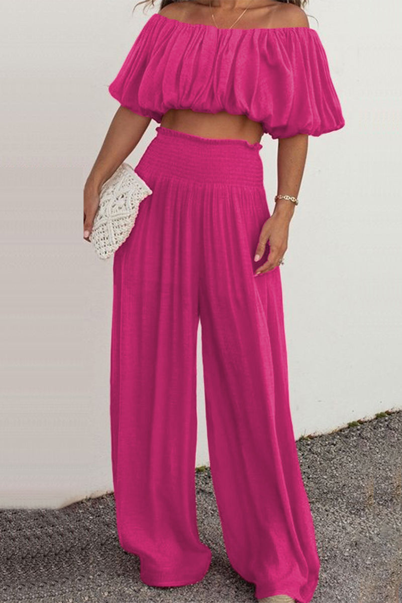 Kaynafashions - Casual Daily Solid Patchwork Off the Shoulder Short Sleeve Two Pieces(3 Colors)