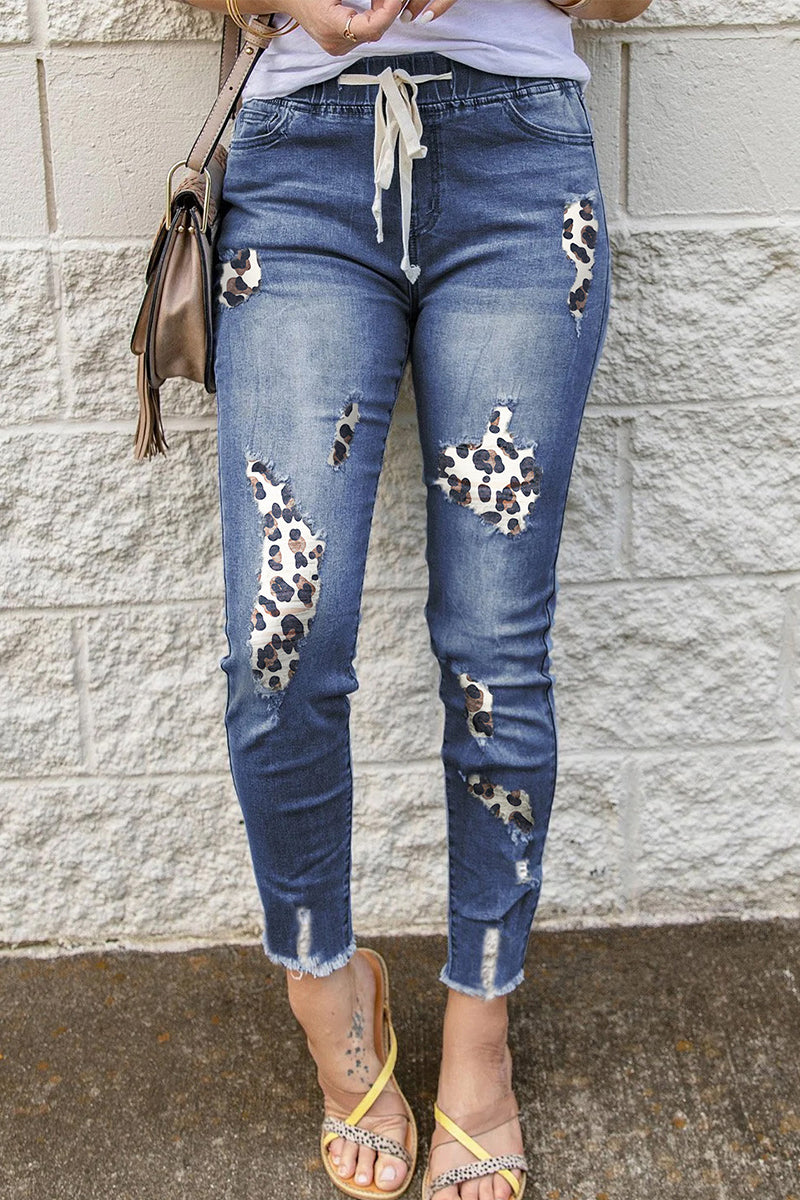 Kaynafashions - Casual Patchwork Ripped Skinny Denim Jeans