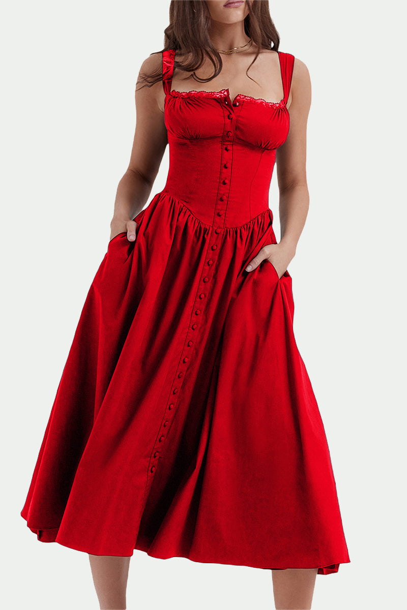 Kaynafashions - Elegant Solid Patchwork U Neck Sling Dress Dresses