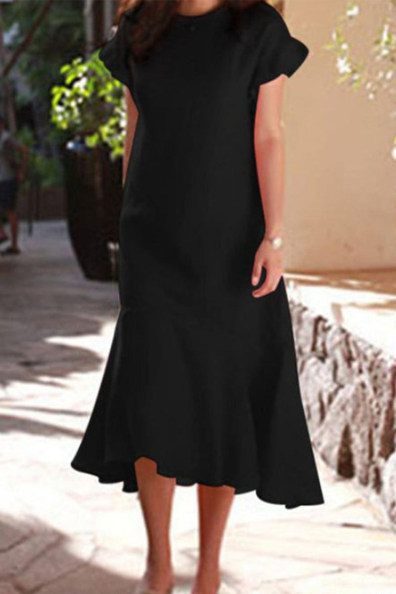 Kaynafashions - Casual Simplicity Solid O Neck Pleated Dresses