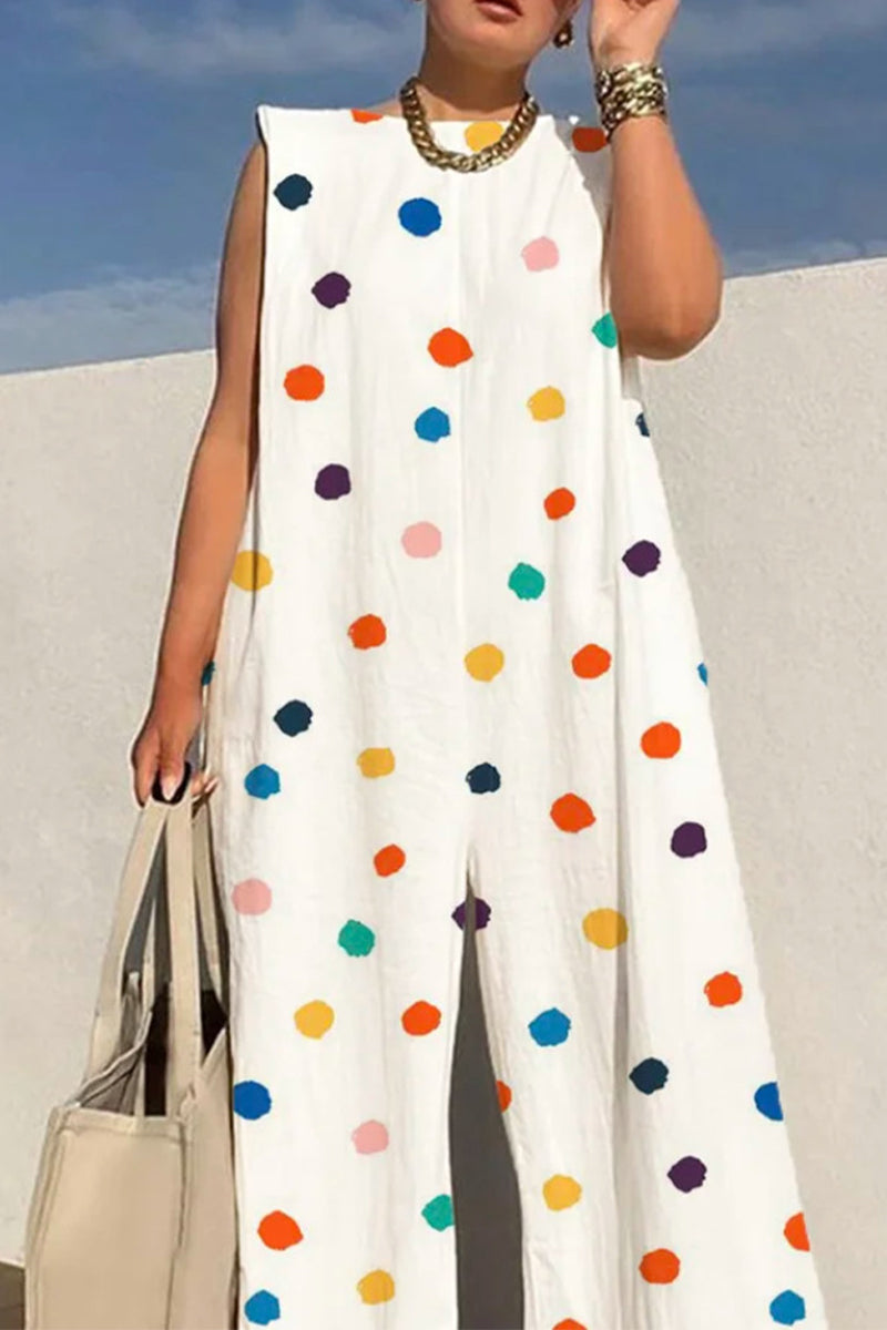 Kaynafashions - Casual Street Print O Neck Loose Jumpsuits