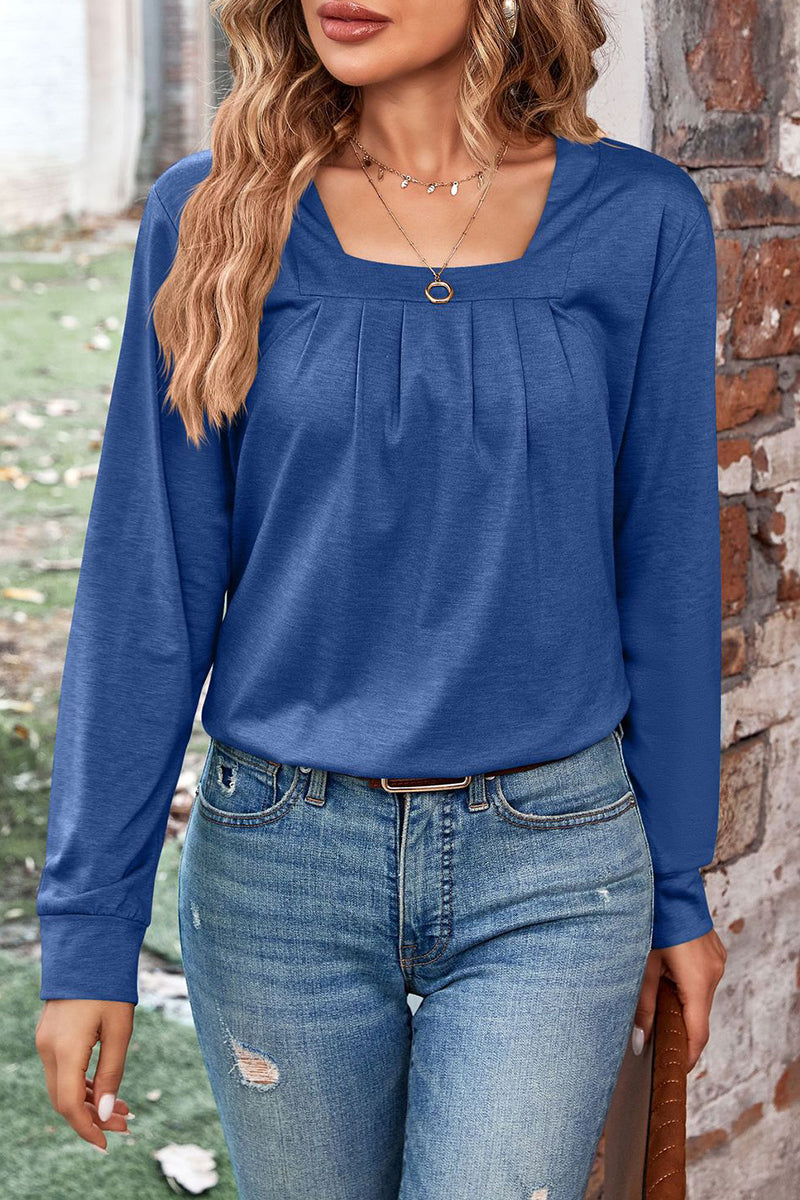 Kaynafashions - Casual Solid Fold Square Collar Tops