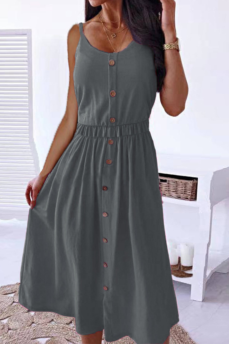 Kaynafashions - Casual Solid Patchwork Spaghetti Strap Cake Skirt Dresses(6 colors)