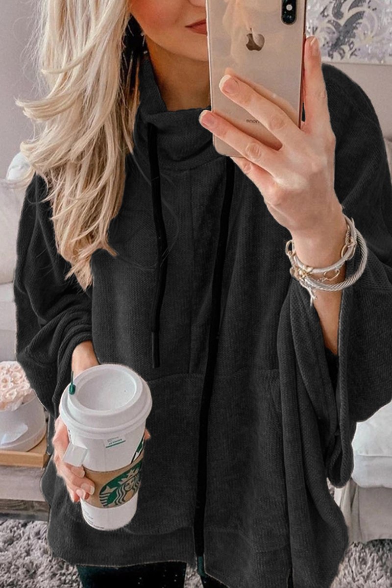 Kaynafashions - Fashion Solid Draw String Half A Turtleneck Tops(4 colors)