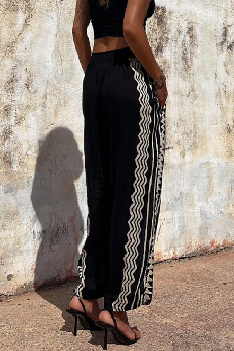 Kaynafashions - Casual Geometric Print Patchwork Loose Mid Waist Harlan Patchwork Bottoms