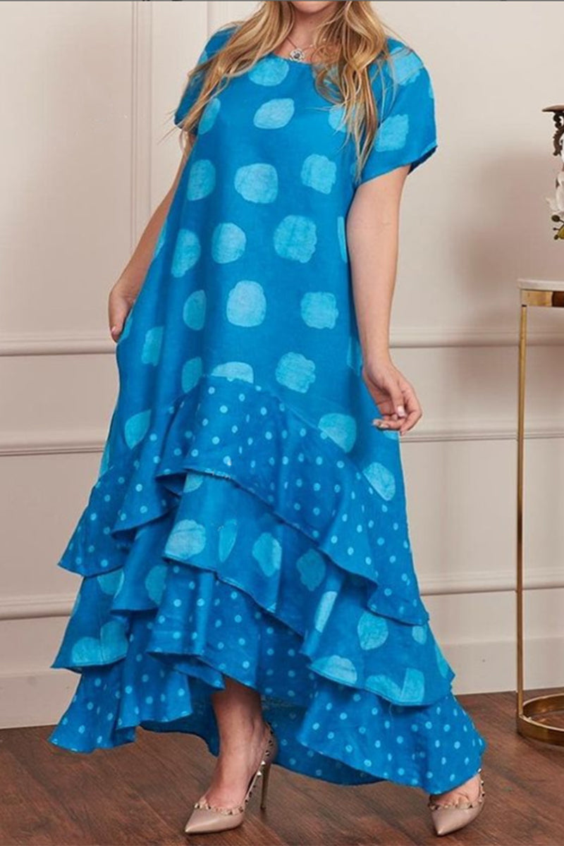 Kaynafashions - Casual Dot Patchwork Printed Dress Dresses(10 Colors)