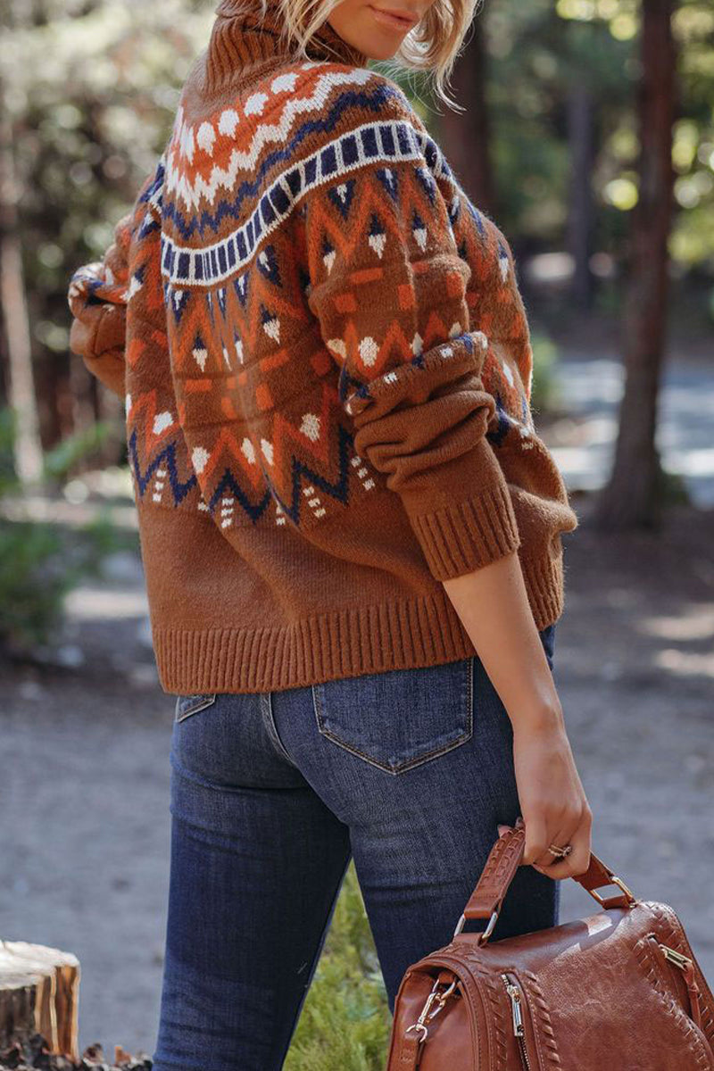 Kaynafashions - Street Plaid Striped Printing Turtleneck Sweaters(4 Colors)