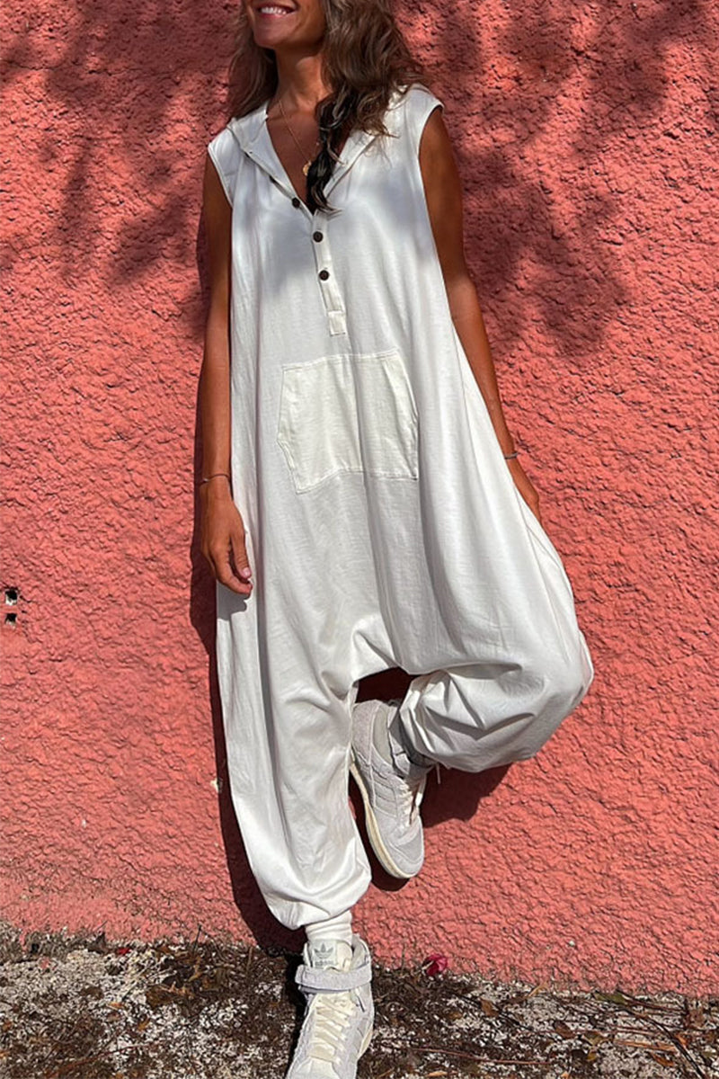 Kaynafashions - Casual Sportswear Solid Pocket Hooded Collar Loose Jumpsuits(3 Colors)