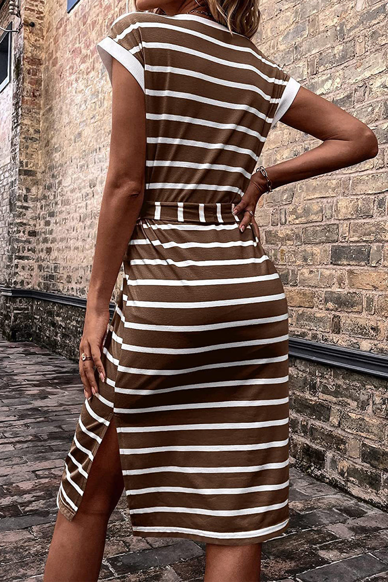 Kaynafashions - Casual Simplicity Striped Frenulum Printed Dress Dresses