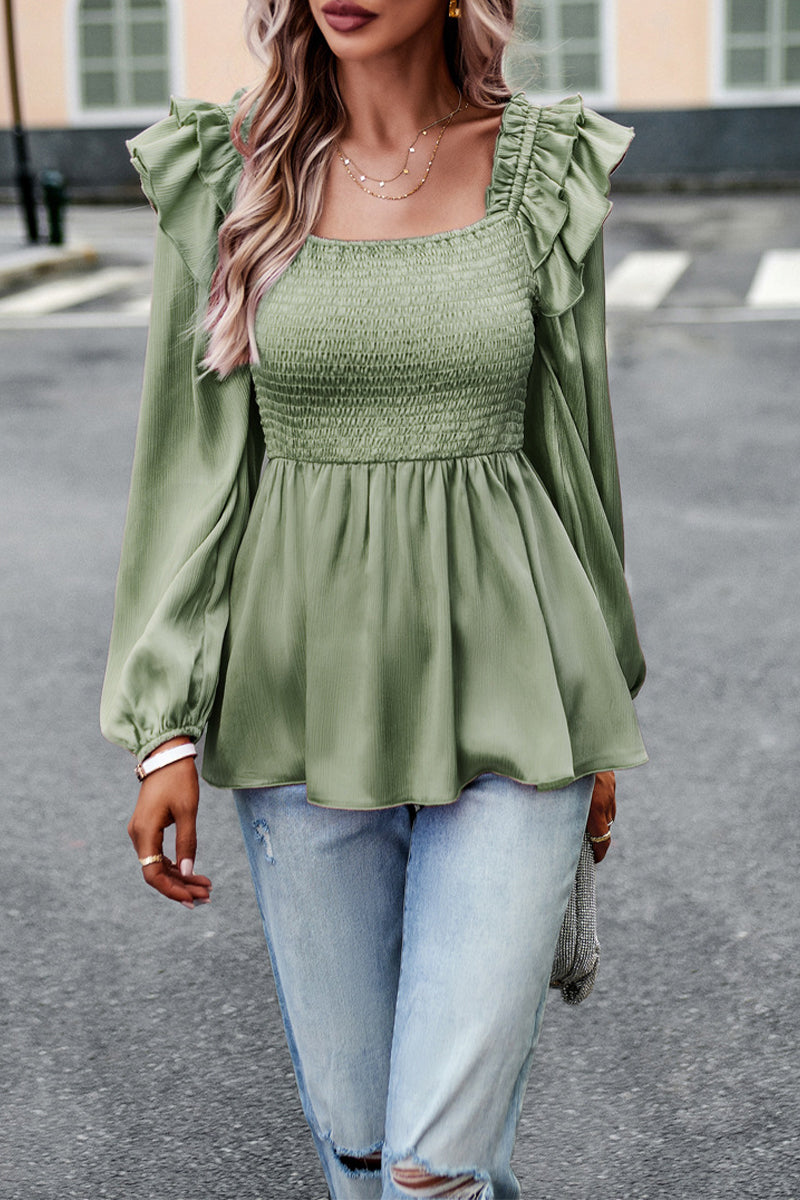 Kaynafashions - Sweet Elegant Solid Fold Stringy Selvedge Square Collar Tops