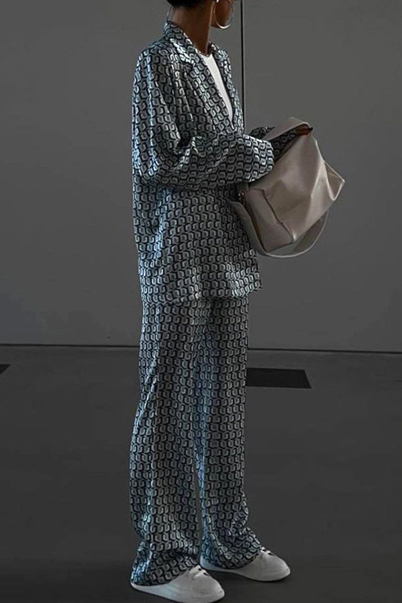 Kaynafashions - Casual Street Animal Print Patchwork Turndown Collar Long Sleeve Two Pieces