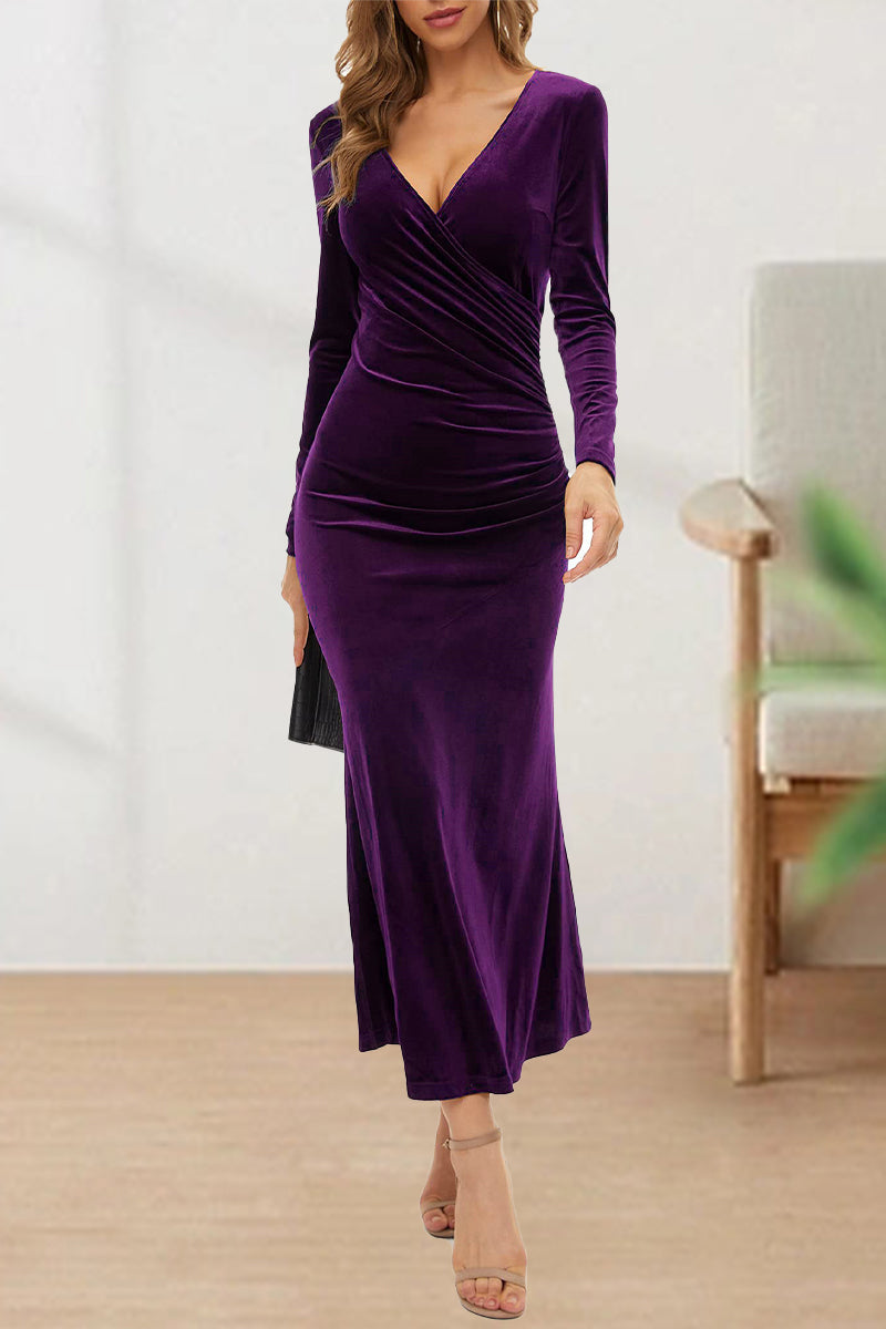 Kaynafashions - Sweet Elegant Solid Solid Color V Neck Evening Dress Dresses(4 Colors)