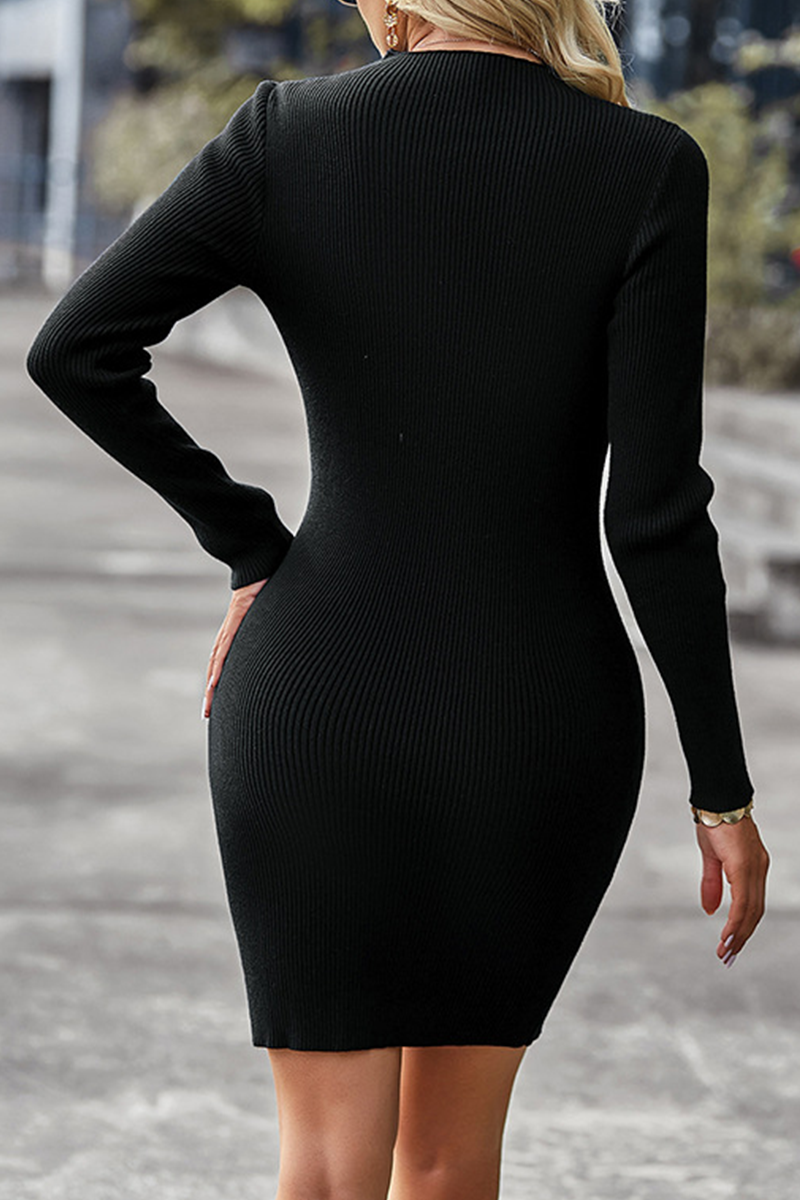 Kaynafashions - Casual Solid Hollowed Out Half A Turtleneck Pencil Skirt Dresses