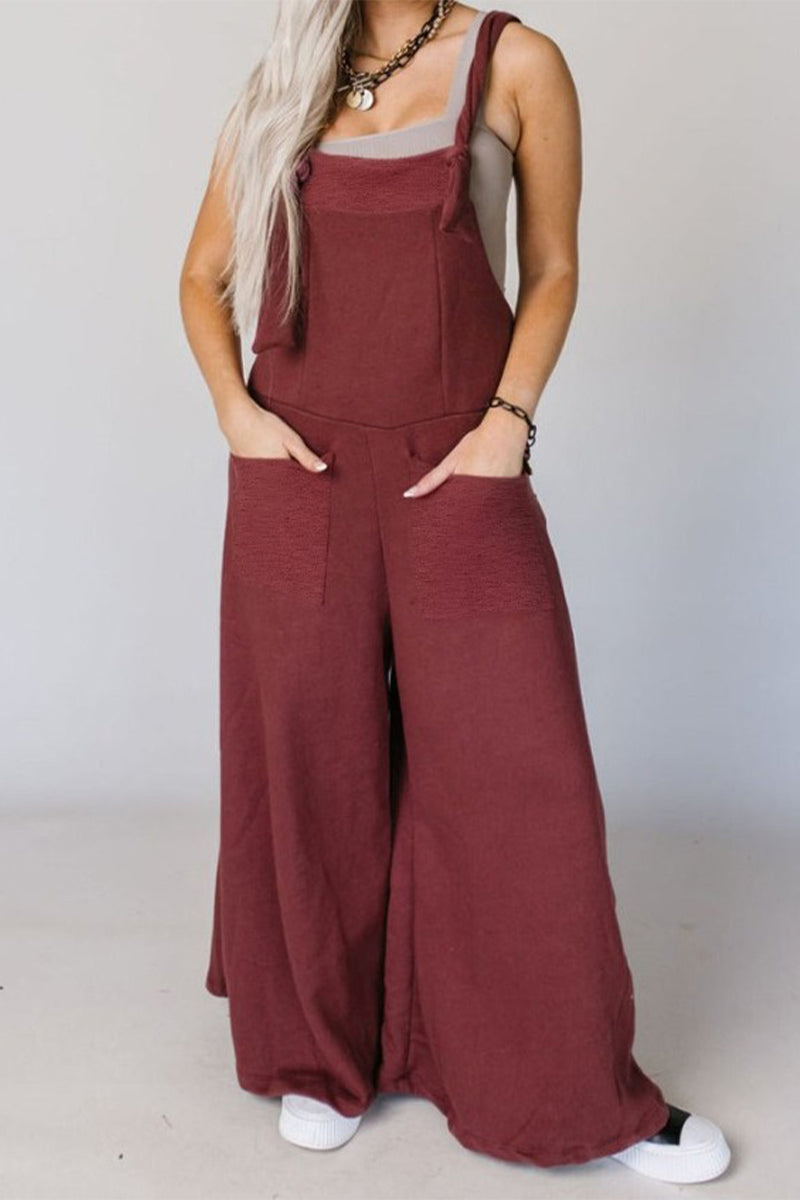 Kaynafashions - Casual Solid Pocket U Neck Loose Jumpsuits
