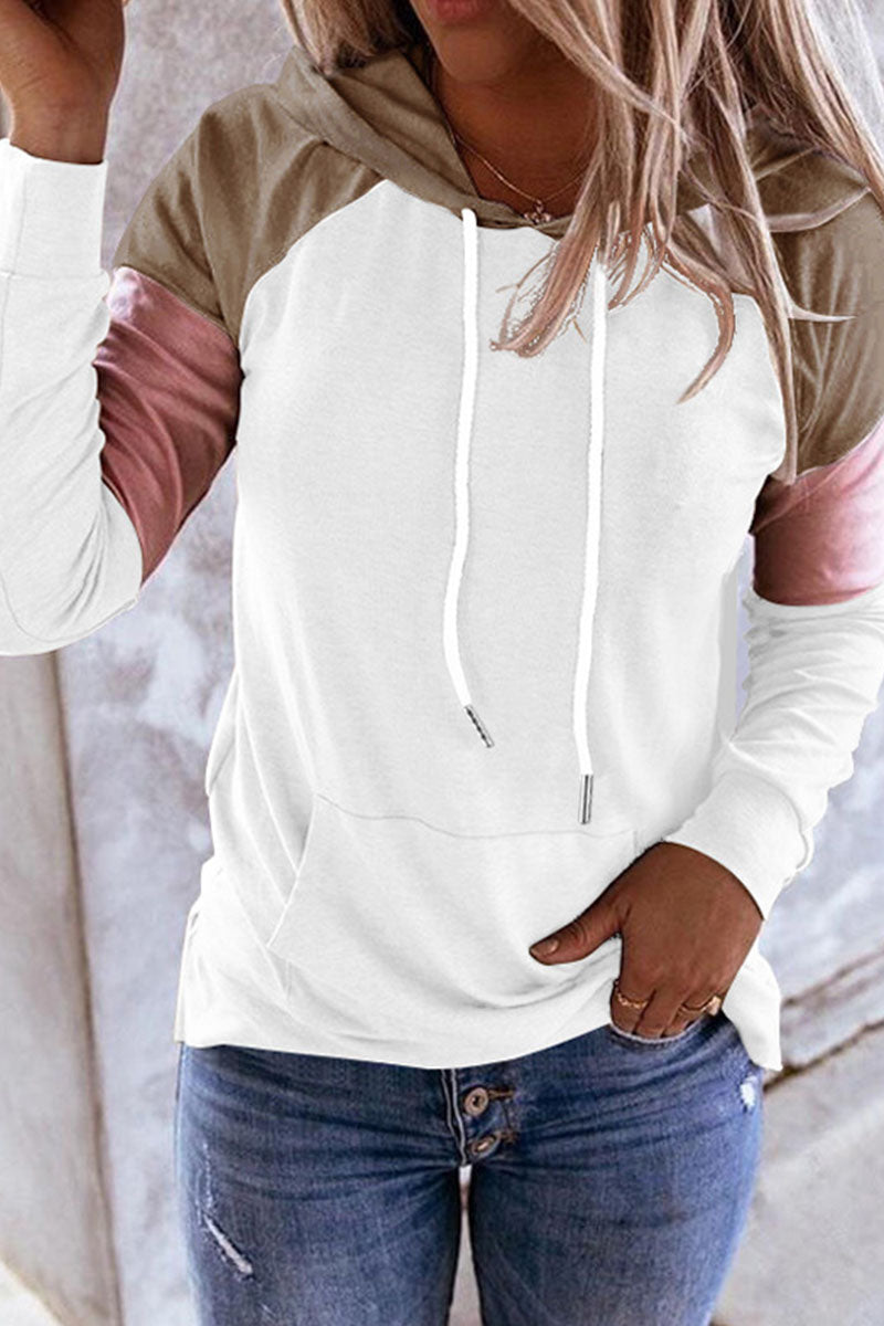 Kaynafashions - Fashion Casual Solid Patchwork Hooded Collar Tops(12 colors)