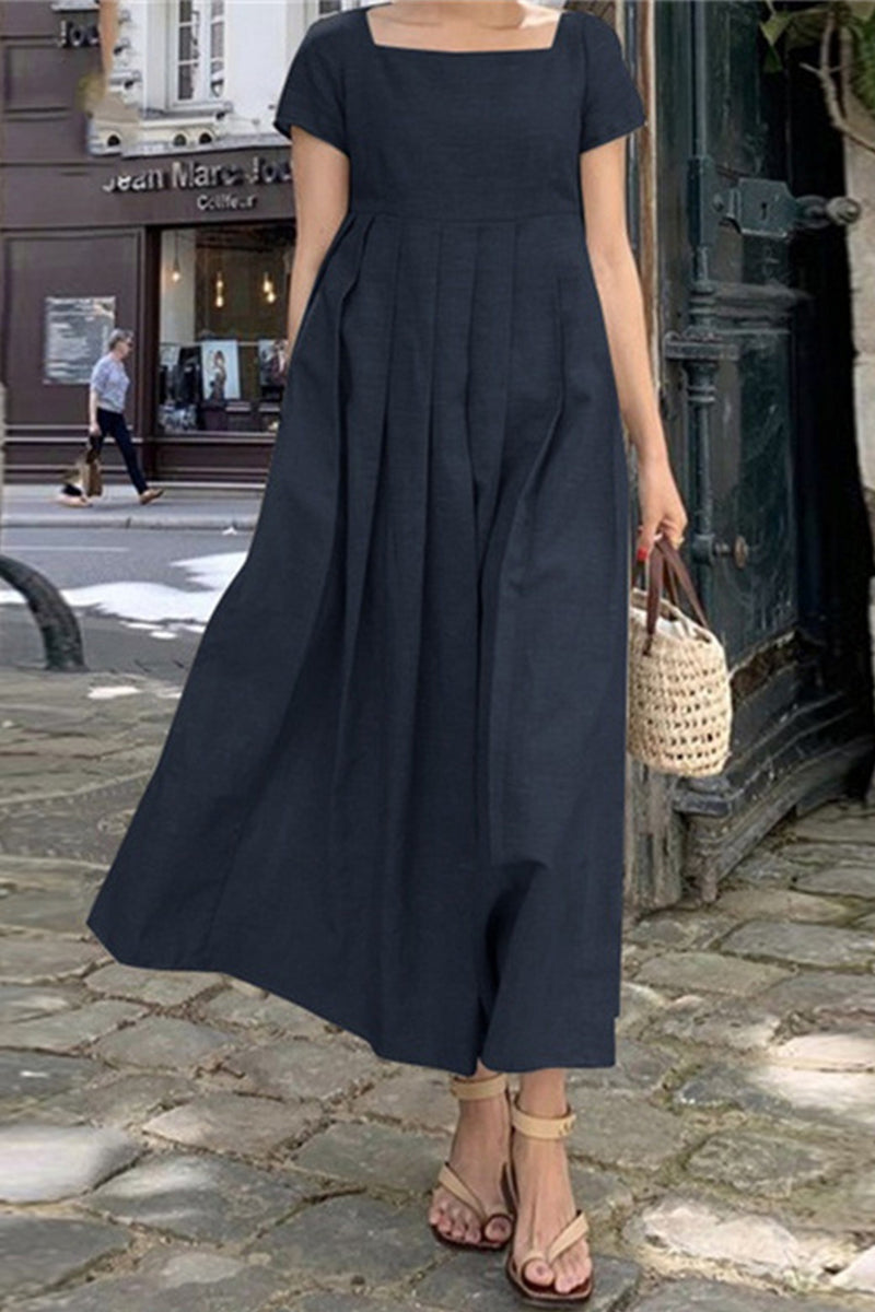 Kaynafashions - Casual Simplicity Solid Fold Square Collar A Line Dresses(3 Colors)