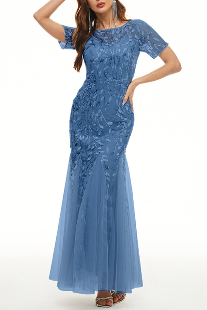 Kaynafashions - Celebrities Elegant Patchwork Sequins O Neck Evening Dress Dresses