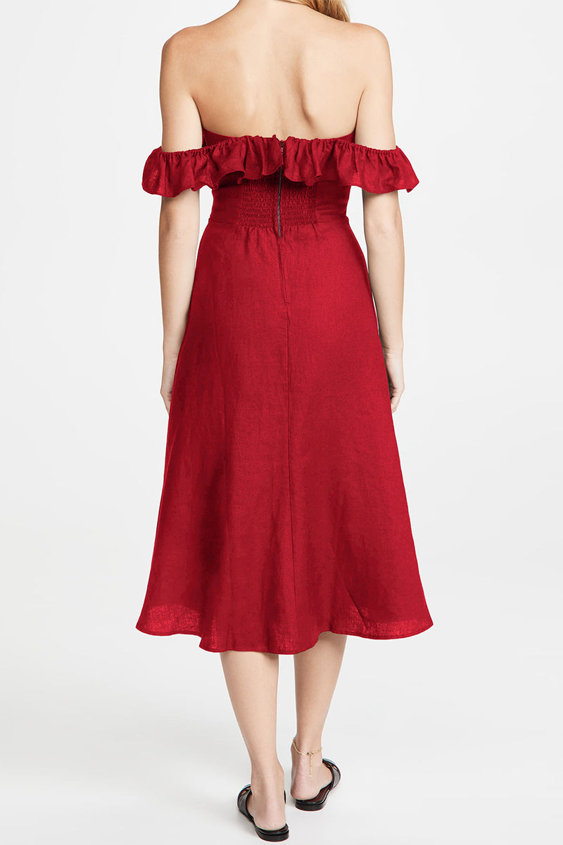 Kaynafashions - Celebrities Elegant Solid Flounce Slit Square Collar Princess Dresses