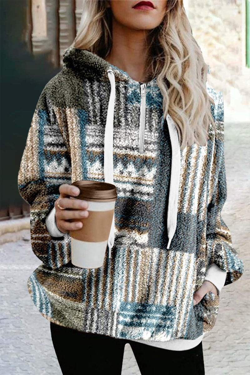 Kaynafashions - Street Print Printing Hooded Collar Tops