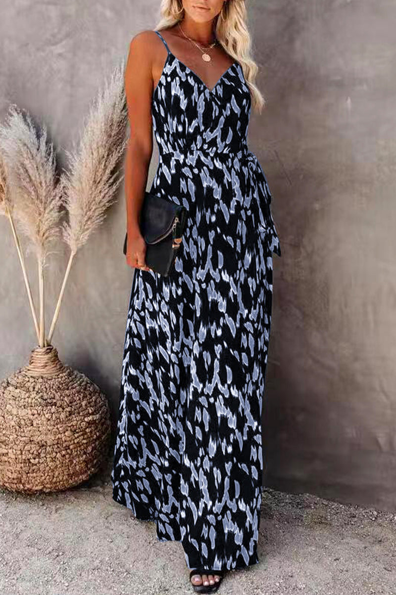Kaynafashions - College Vacation Zebra Print Patchwork V Neck Sling Dress Dresses
