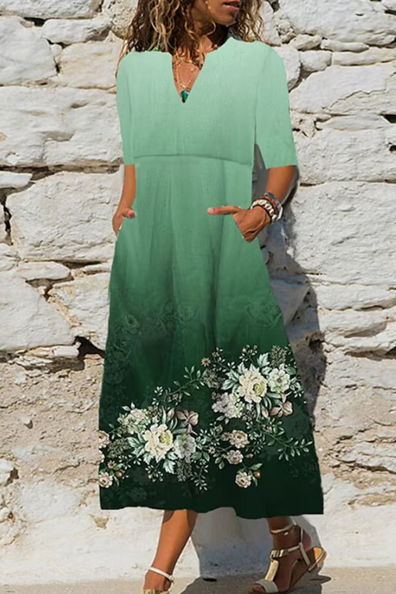 Kaynafashions - Casual Print Pocket V Neck A Line Dresses