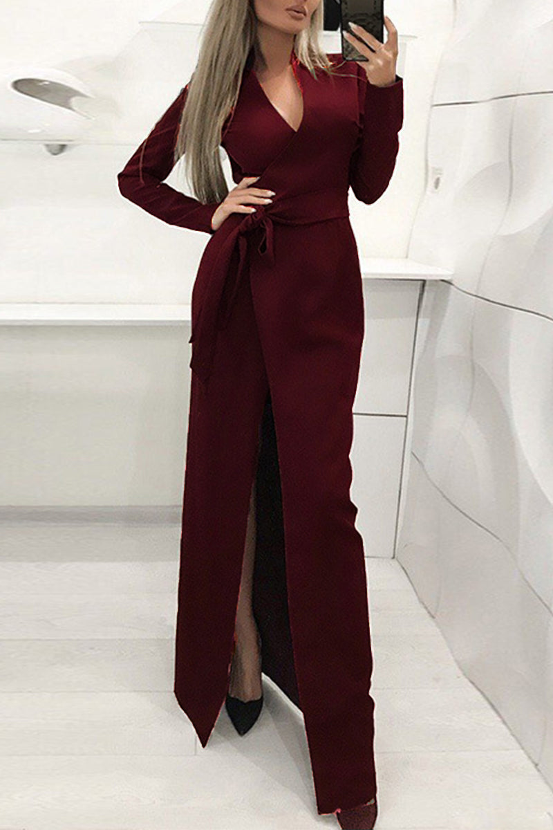 Kaynafashions - Elegant Solid Frenulum Solid Color V Neck Dresses