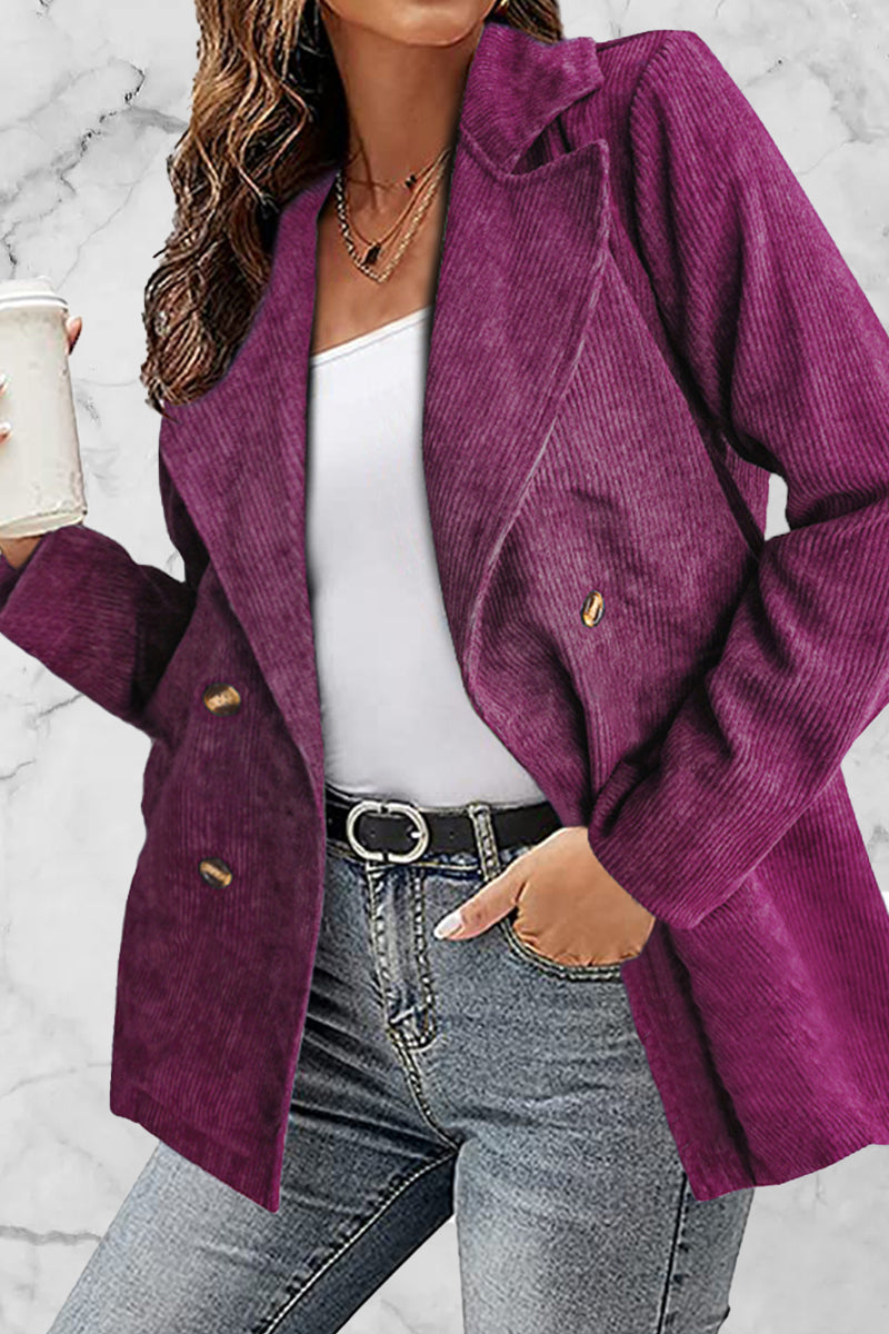 Kaynafashions - Solid Patchwork Turndown Collar Outerwear(10 Colors)