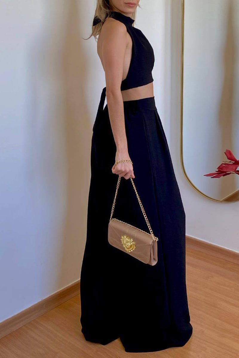 Kaynafashions - Sexy Simplicity Solid Frenulum Halter Sleeveless Two Pieces