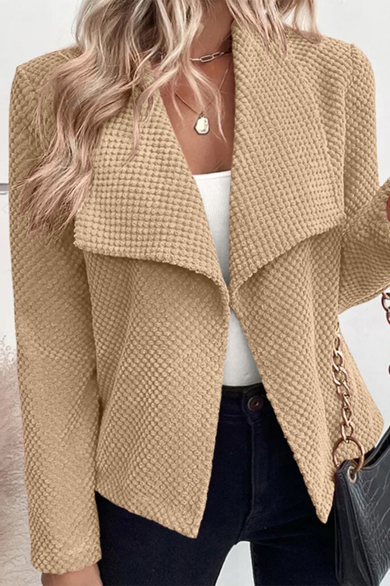 Kaynafashions - Casual Simplicity Solid Turndown Collar Outerwear