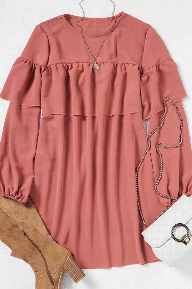 Kaynafashions - Work Solid Fold O Neck Pleated Dresses(3 Colors)