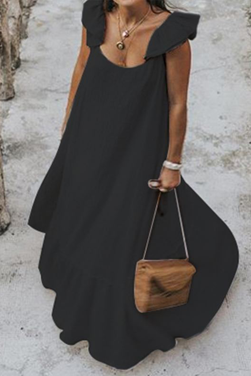 Kaynafashions - Casual Solid Flounce Spaghetti Strap Cake Skirt Dresses