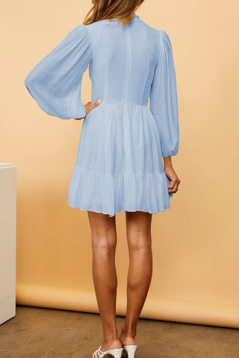 Kaynafashions - Fashion Solid Flounce O Neck Long Sleeve Dresses(11 colors)