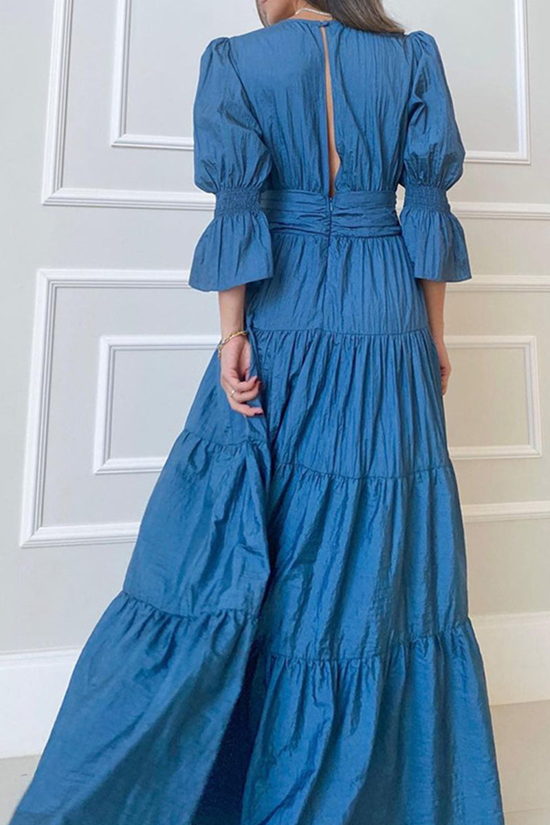 Kaynafashions - Elegant Solid Fold V Neck A Line Dresses