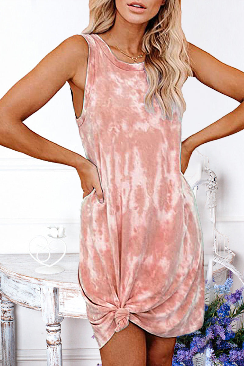 Kaynafashions - Fashion Simplicity Tie Dye O Neck A Line Dresses(5 Colors)