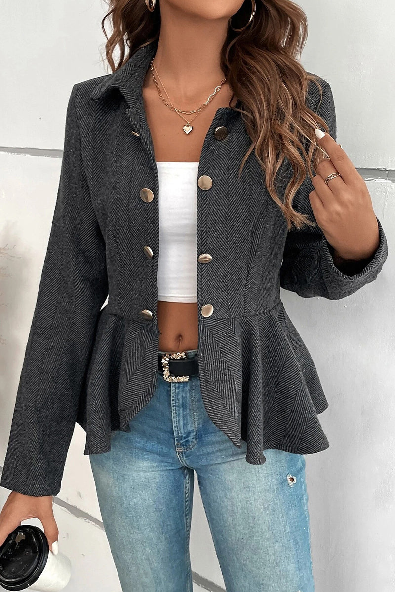 Kaynafashions - Work Celebrities Solid Stringy Selvedge Turndown Collar Outerwear