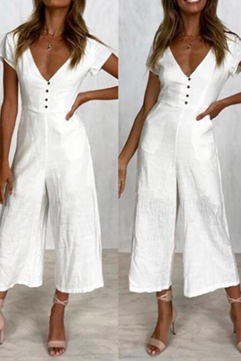 Kaynafashions - Casual Solid Patchwork V Neck Boot Cut Jumpsuits(4 colors)