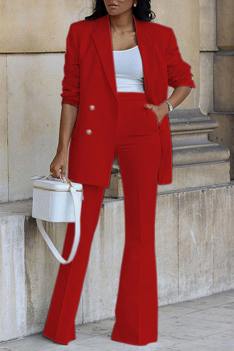 Kaynafashions - Casual Solid Patchwork Buttons Turn-back Collar Long Sleeve Two Pieces(5 Colors)