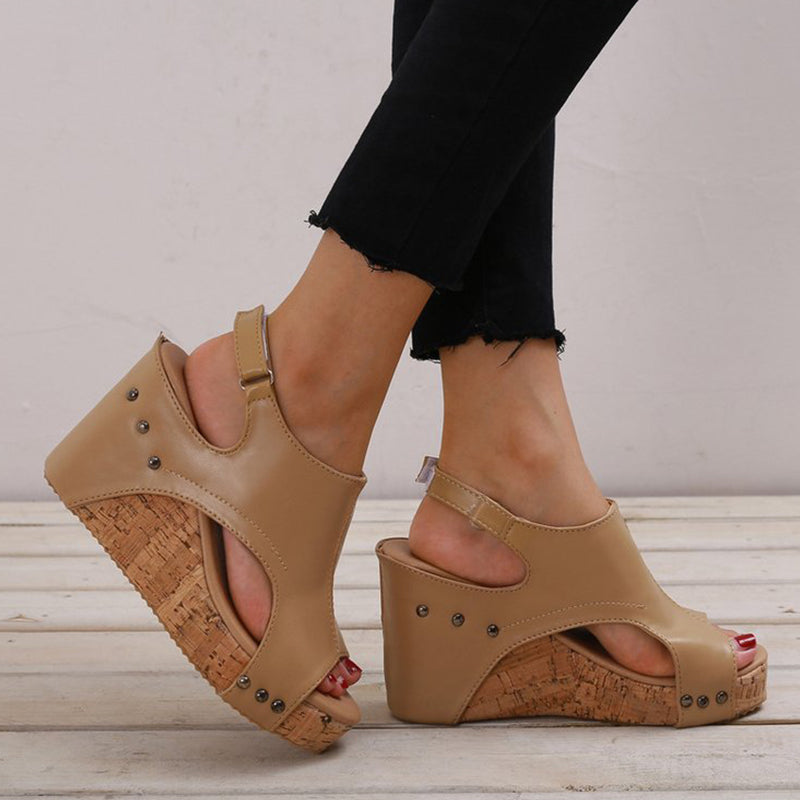 Kaynafashions - Casual Simplicity Patchwork Fish Mouth Wedges Shoes