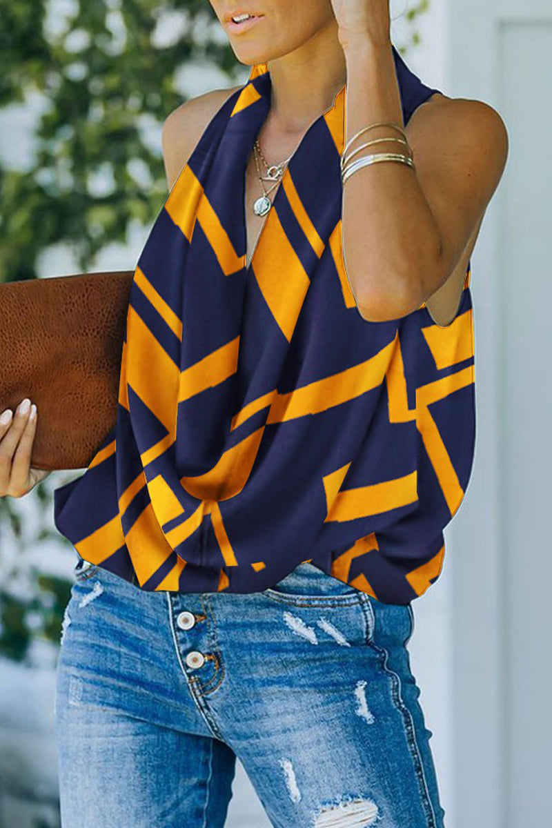 Kaynafashions - Sweet Elegant Print Scarf Collar Tops