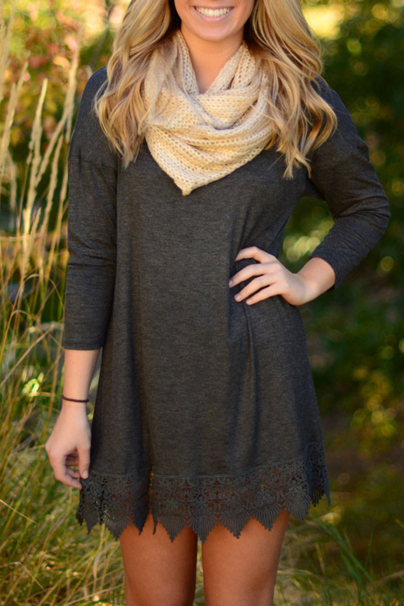 Kaynafashions - Casual Solid Patchwork O Neck Pencil Skirt Dresses