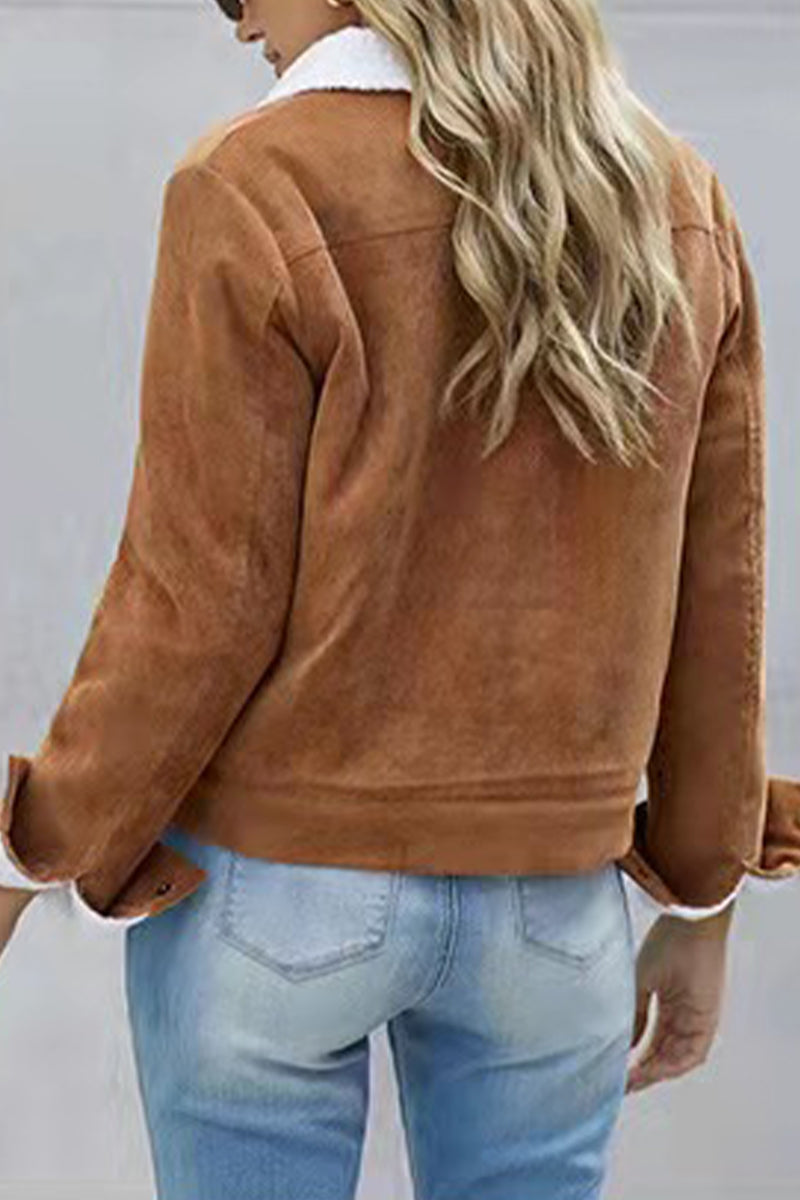 Kaynafashions - Street Solid Buckle Turndown Collar Outerwear